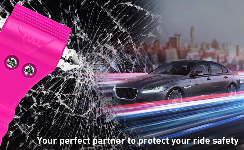 Product Introduction of 1pc Car Emergency Escape Window Breaker with Reflective Tape and Seat Belt Hammer, Multifunctional Hammer, Red,Yellow, Pink 0