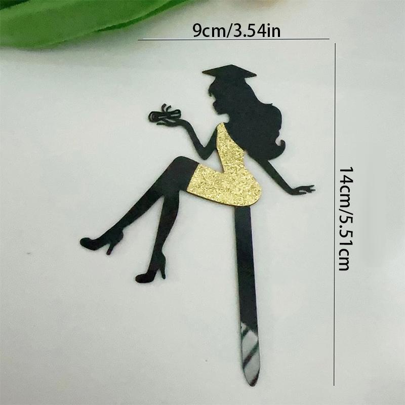 Glitter High Heel Girl Graduation Cake Topper With Grad Cap, 1 Count Graduation Themed Cake Decoration For Ladies, Decoration Supplies For Graduation Party 1