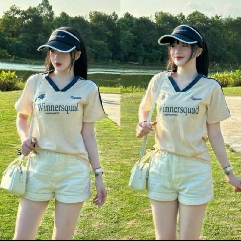 [Winner Quad In] Áo Thun Nữ From Ôm Vừa In Chữ Winner Quad Cổ Tim Tay Ngắn ,Vải Thun Bo Zip Vo Giản 4 Chiều