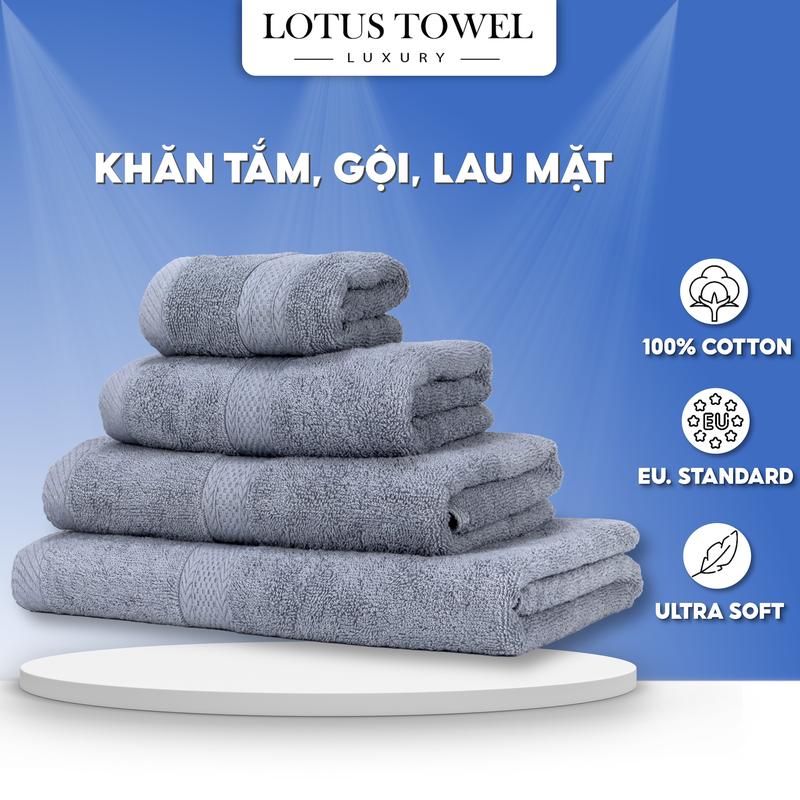 Khăn Tắm, Lau Mặt, Gội Đầu LOTUS Hoàn Toàn từ Cotton Cao Cấp Mềm Mịn, Thấm Hút Không Phai Màu