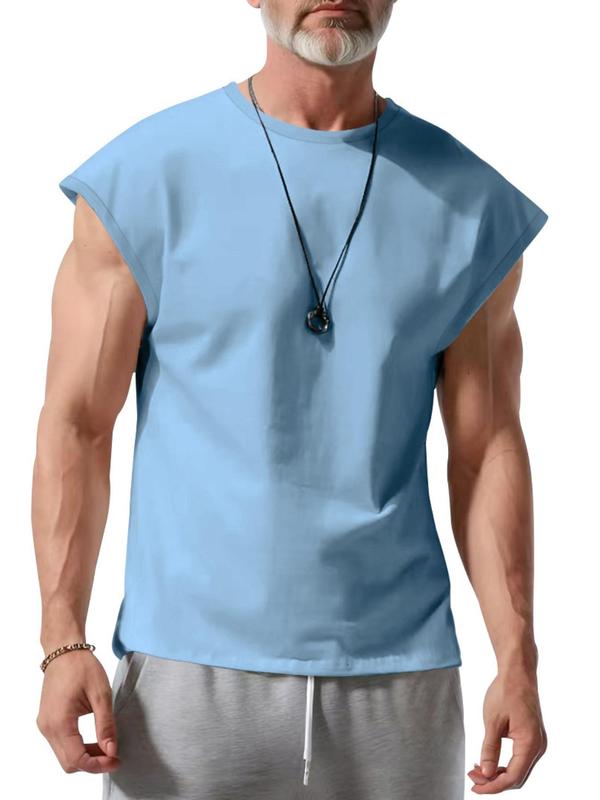 Men's Solid Round Neck Sleeveless Tee, Loose Casual Crew Neck Tank Top for Summer, Fashion Men's Clothes for Daily Wear 4