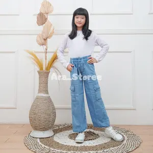 Celana Cargo Anak Bahan Denim usia 8-14 Tahun Fashion