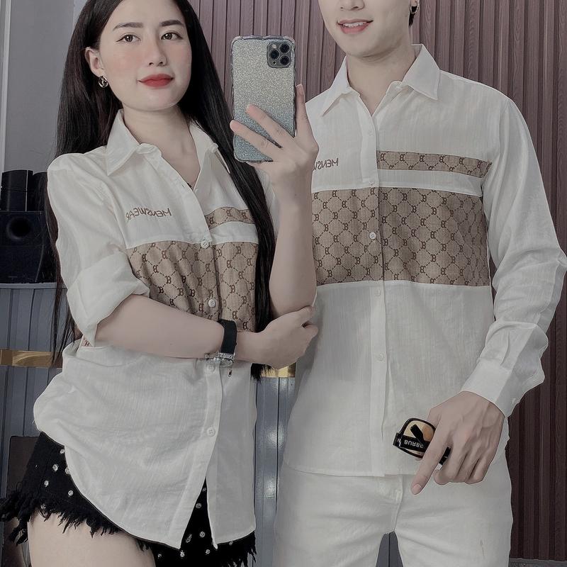 Áo Sơ Mi  Vải Đũi Dài Tay Phối Màu Ngực Áo In Chữ 1 vạch Ngang áo đẹp Chuẩn Form. Nam Menswear Trắng