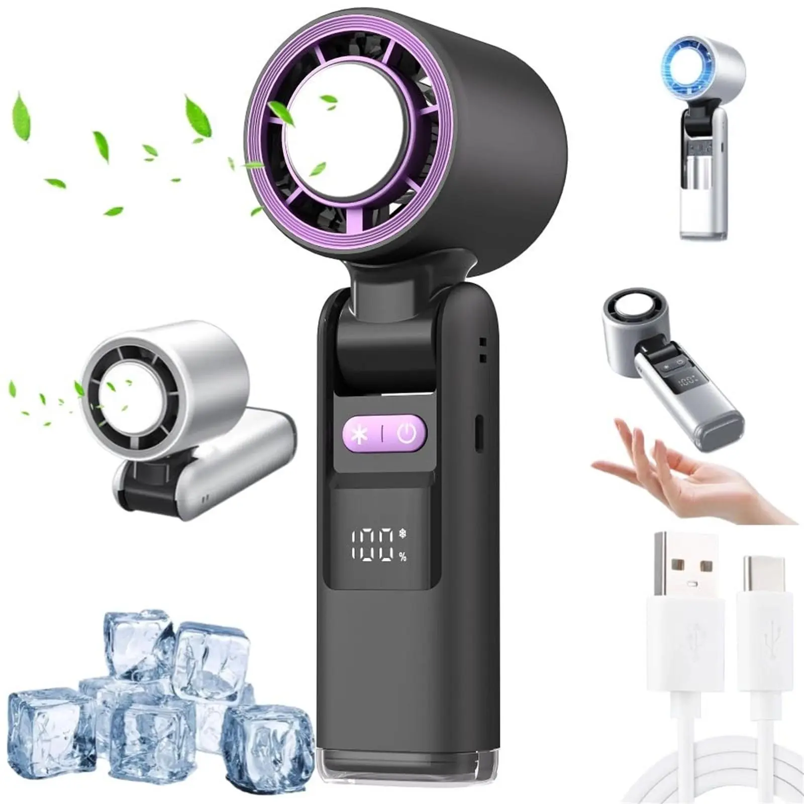 Multifunction Portable Handheld Turbo Fan, 5 Gear Wind Hand Fan with Air Turbo Tech Cooling Fan for Outdoor Activities, Travel, Working