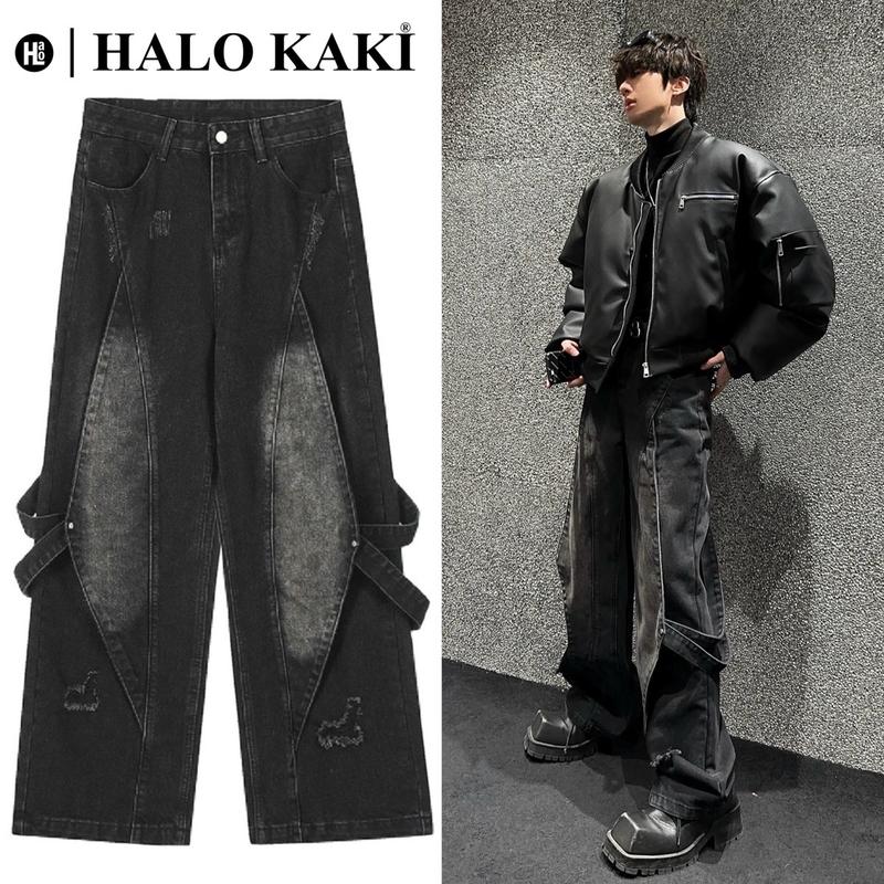 JEANS MANG MỰC PHỐI DÂY - QUẦN JEAN TÚI HỘP TO ỐNG RỘNG PHỦ GÓT GIÀY PHONG CÁCH Y2K Menswear Nam Denim Pants Có Túi Nam Menswear Pants Baggy Ong