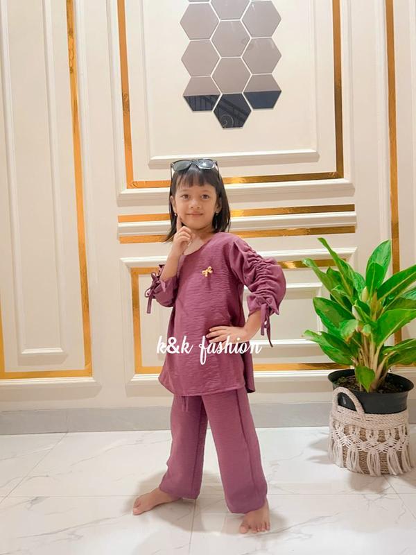 K&K FASHION/Setelan anak kekinian/set kids korea/Livina Set kids/setelan anak viral/Setelan terbaru/crinkle Air Flow/Setelan murah meriah/Lengan Serut/setelan lucu/modis/casual/bisa COD Polos Kids Celana Fashion Pakaian 6
