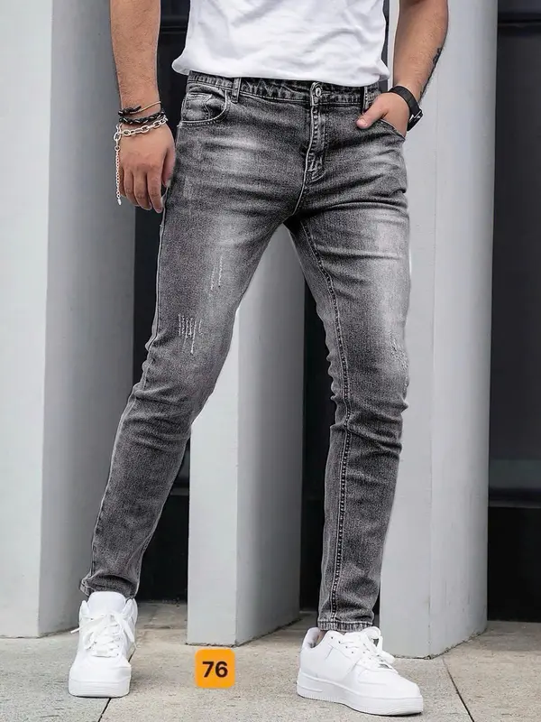 QJ 47 Quần jean nam màu xanh kiểu rách trẻ trung thoáng mát Fashion 24H QJ47 Menswear Có Túi Tre 2
