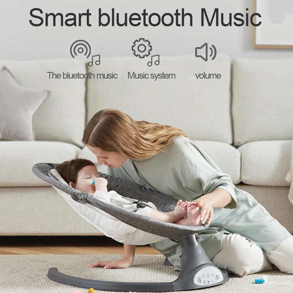 Ayunan Bayi Elektrik Otomatis Electric Baby Swing Kursi Goyang Listrik Bluetooth Remote Ada Musik untuk Bayi 0–3 Tahun Bantu Tidurkan Anak Sleep Baby dengan Mainan - Abu Lembut+Piring