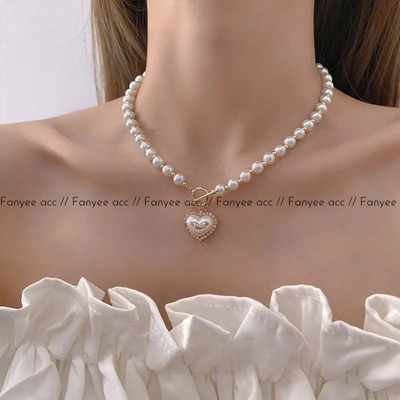 [Fanyee] Fashion Kalung Jantung Mutiara Halus yang Manis dan Elegan Q1116