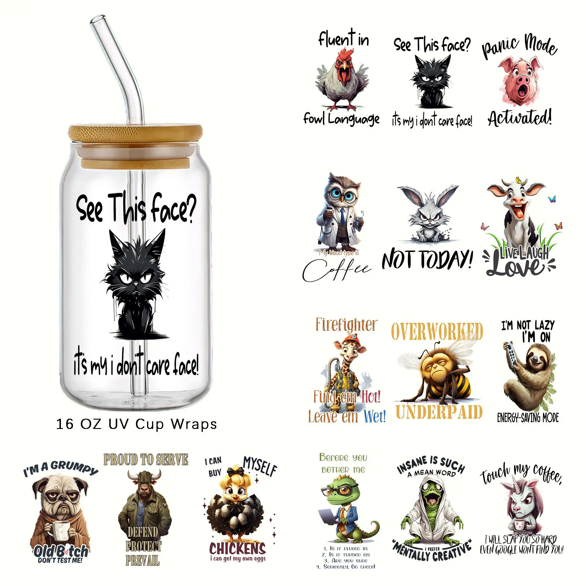 Cartoon Animal Pattern Cup Wraps, Waterproof Self-adhesive Transfer Sticker, DIY Decoration Supplies for Glass Jar Water Bottle Cup