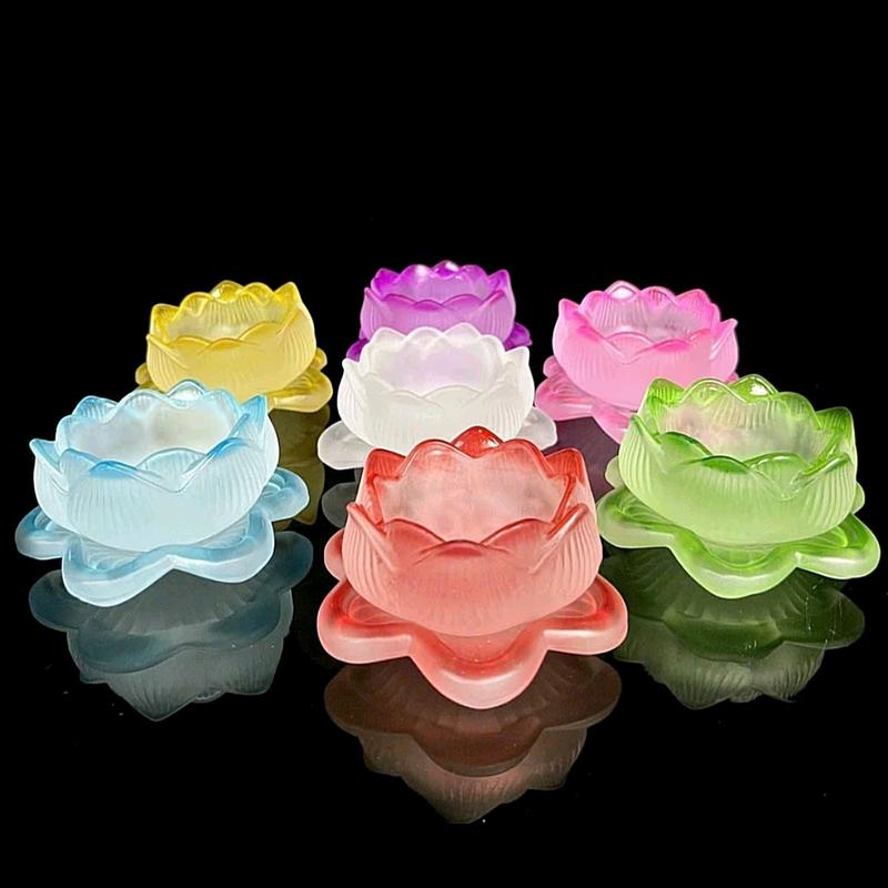 Đế Nến - Chân Nến Hoa Sen Lưu Ly Nhiều Màu Trang Trí Ban Thờ