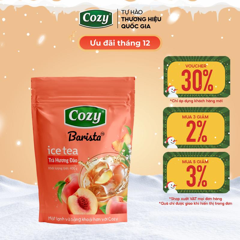   Voucher 30% Khách Hàng Mới  Trà Cozy Ice Tea Trà Đen Các Vị Trái Cây Hòa Tan Trà Đào Trà Chanh Sâm Bí Đao Dành Pha Chế Làm Thạch Rau Câu Gói 400g 