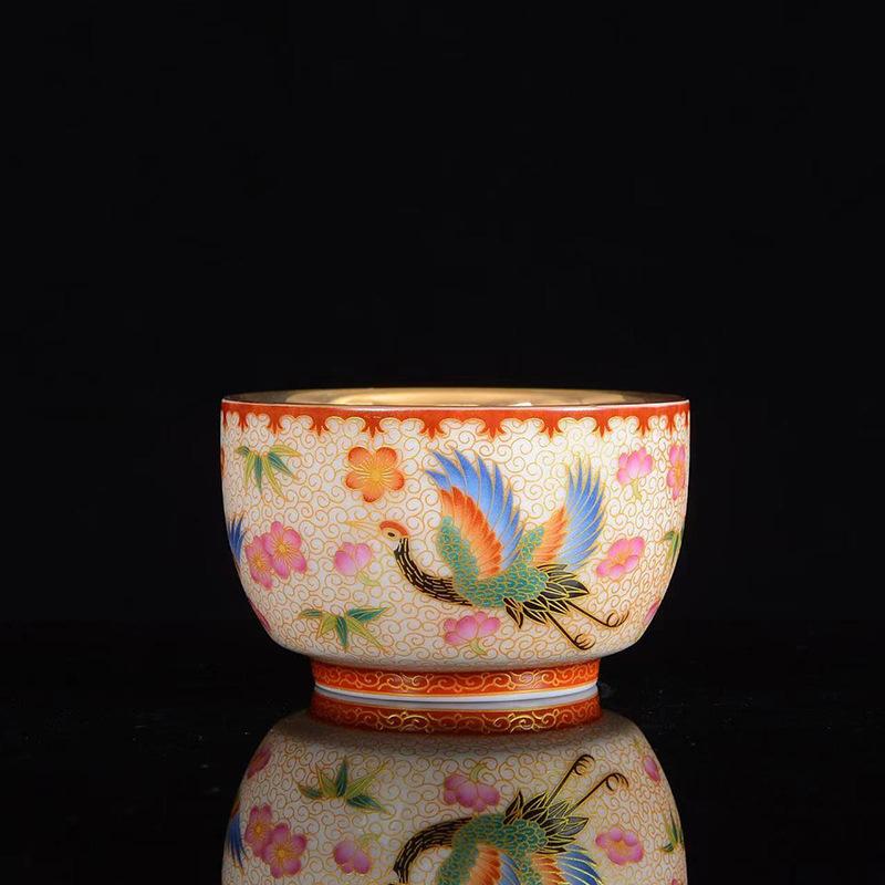 Product Introduction of 24K Gold Silk Dragon and Phoenix Jianzhan Master Cup Tea Cup White Jade Gilding Tea Cup Porcelain Kung Fu Tea Set Single Cup 14