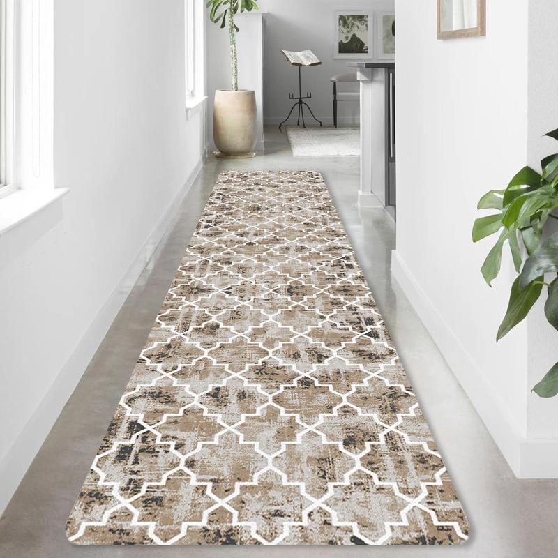Modern Abstract Geometry Hallway Runner Rug, Non-slip Soft Washable Bed Carpet, Long Rug for Entryway Bedroom Kitchen Bathroom 0