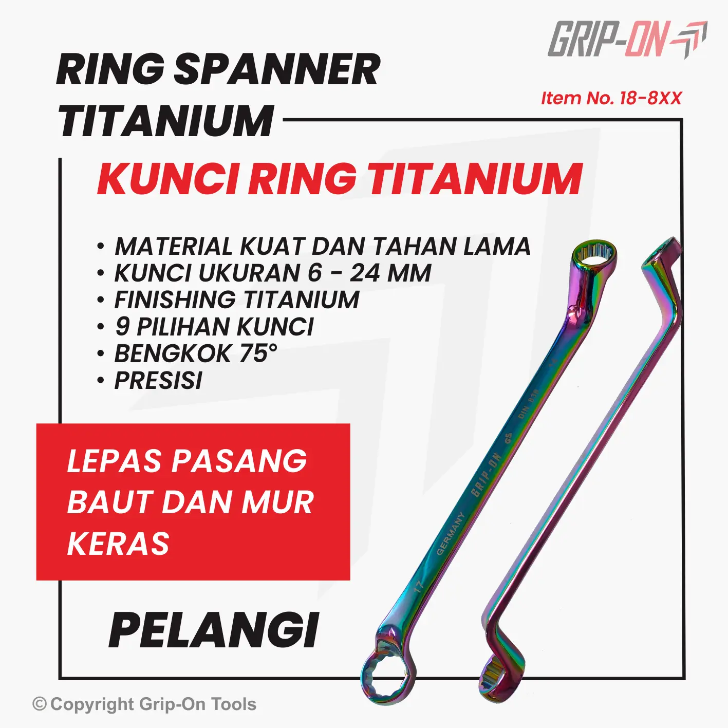 Grip-On Double Ring Spanner Titanium Bent Degree