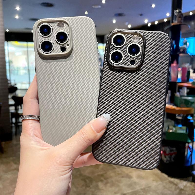 Ốp Điện Thoại Họa Tiết Sợi Carbon, Tương Thích Với Apple 16 Pro Max Và 15 Pro, Cảm Giác Băng, Siêu Mỏng, Nút Kim Loại, Ốp Bán Trong Suốt 16e, CS034