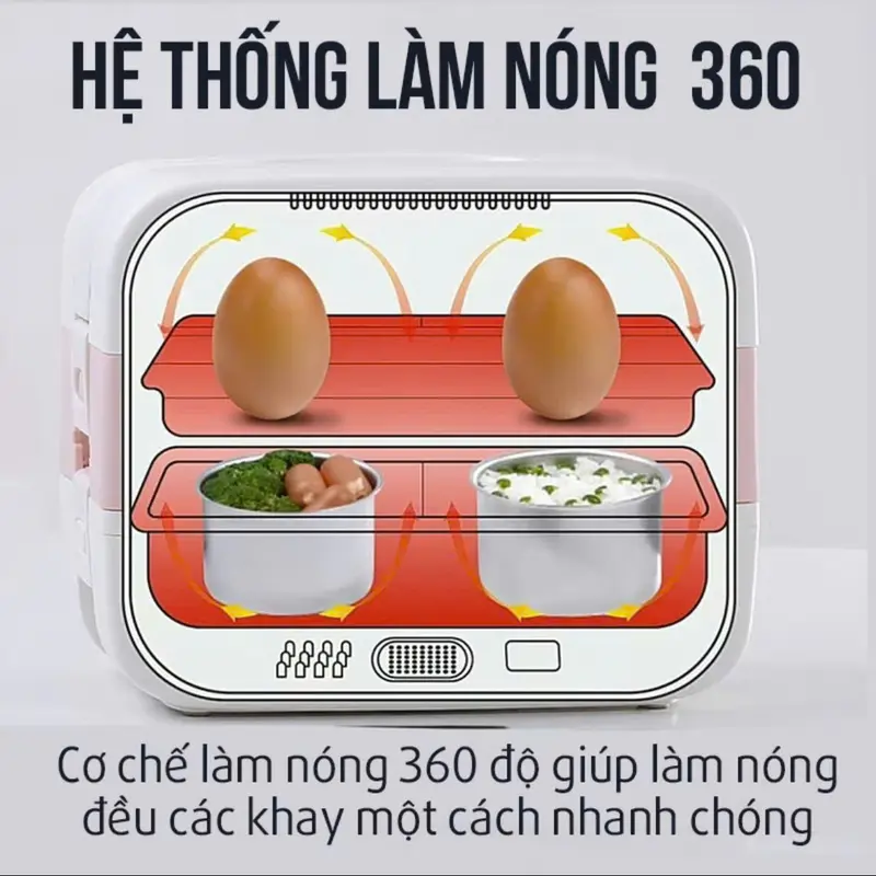 Hộp cơm cắm điện văn phòng 2 tầng 4 bát inox giữ nhiệt, hâm nóng và tự nấu chín nhỏ gọn tiện lợi 2