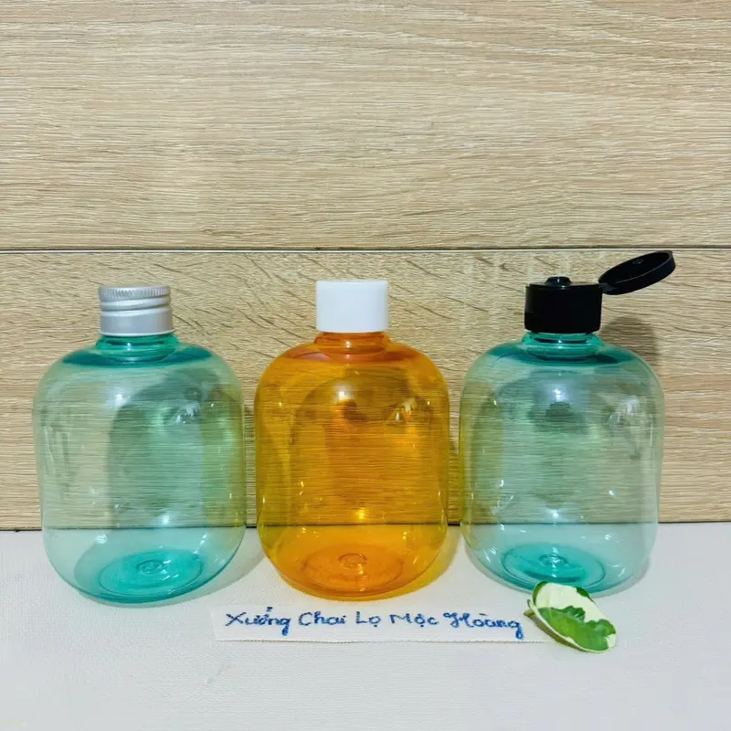 Chai lọ nhựa 300ml Tròn Lùn màu Xanh Ngọc/Cam Trong - Vòi nhấn cao cấp đủ loại -Khóa Vàng-Nắp Bật 5