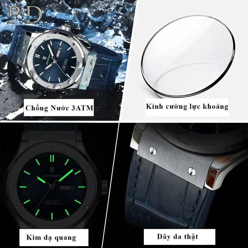 Đồng Hồ Nam Thương Hiệu POEDAGAR Chống Thấm Nước Đồng Hồ Đeo Tay Dạ Quang Phong Cách Sang Trọng Watch Voi 7