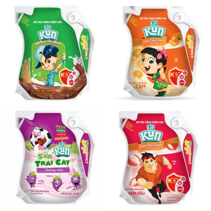Sữa KUN hương vị cam, dâu, nho, ổi, socola 110ml - Thùng 24 bịch
