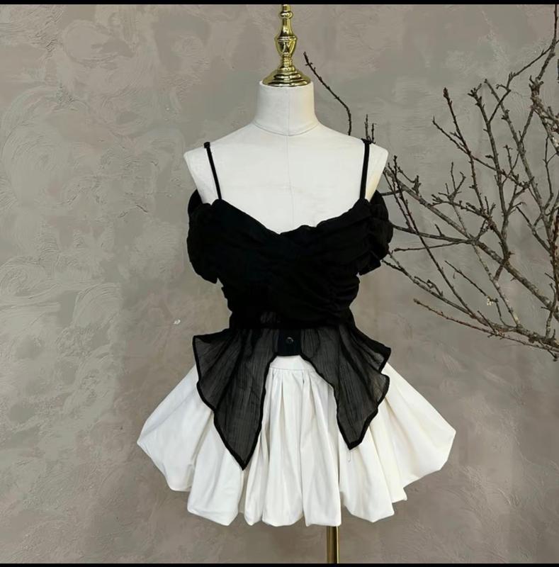 Set Áo Voan 2 Dây mix Chân Váy Bí Phồng