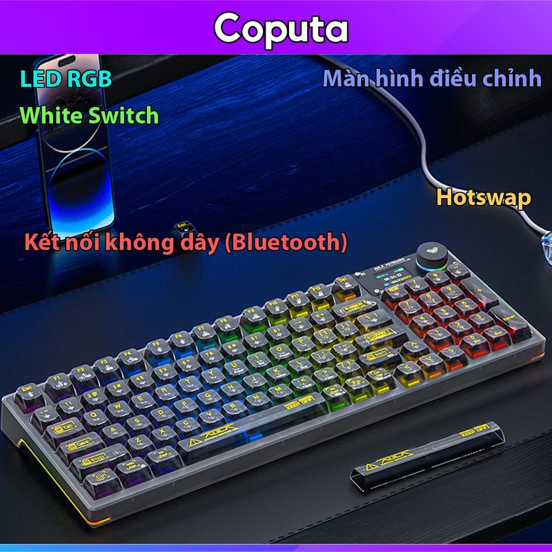 Bàn phím cơ không dây Coputa bàn phím bluetooth kết nối 3 chế độ LED RGB Aula F98 Pro