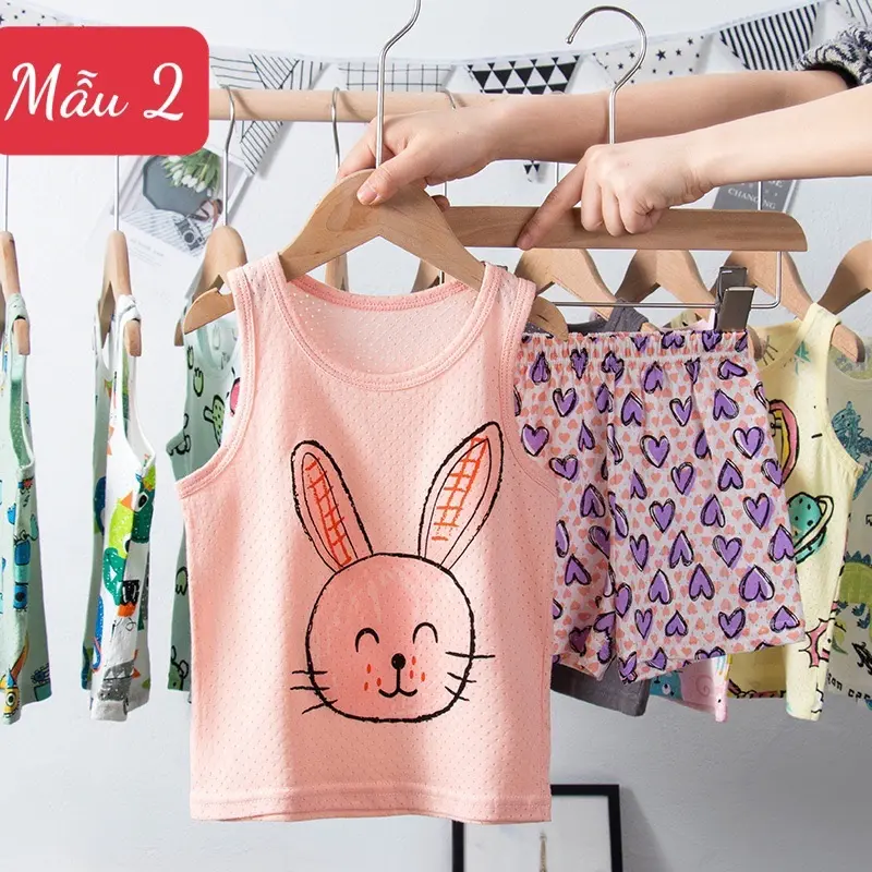 Set áo ba lỗ mùa hè cho các bé chất liệu cotton có lỗ thông thoáng 7