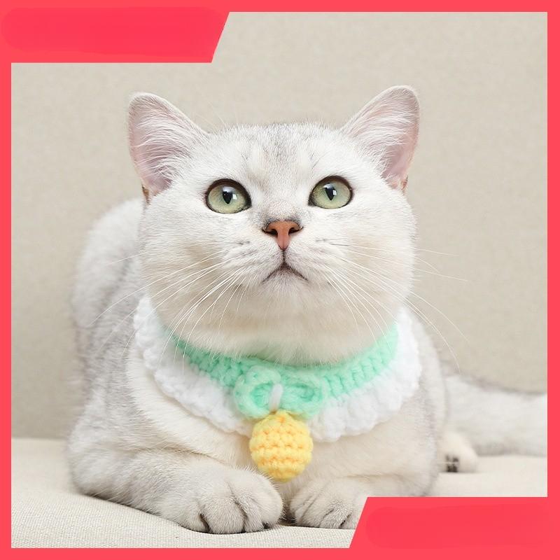 Product Introduction of English short cat collar, hand woven scarf, cute and adjustable blue cat neck rope, cute cat collar 5