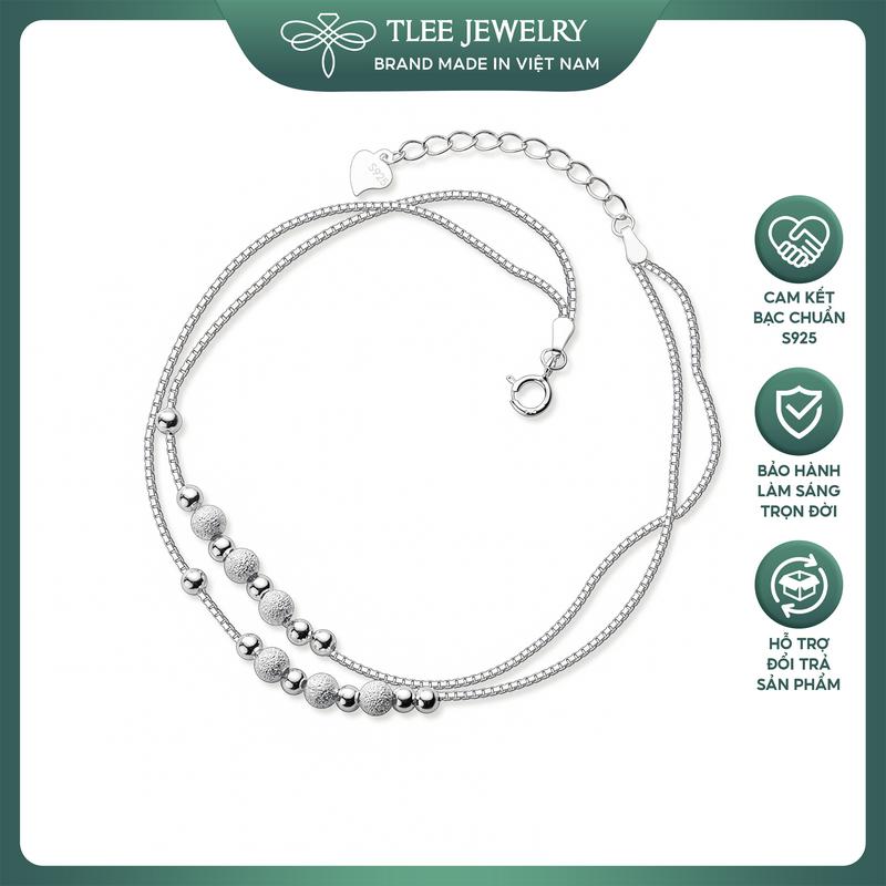  Lắc tay lắc chân bạc nữ TLEE dây kép xỏ bi phay cát lấp lánh TLEEJEWELRY LT0327 