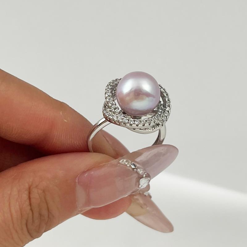 [R003] - 1pc 10-11mm Freshwater Pearl (AAA Slightly Flawed, Purple Round) Ring, Alloy 1