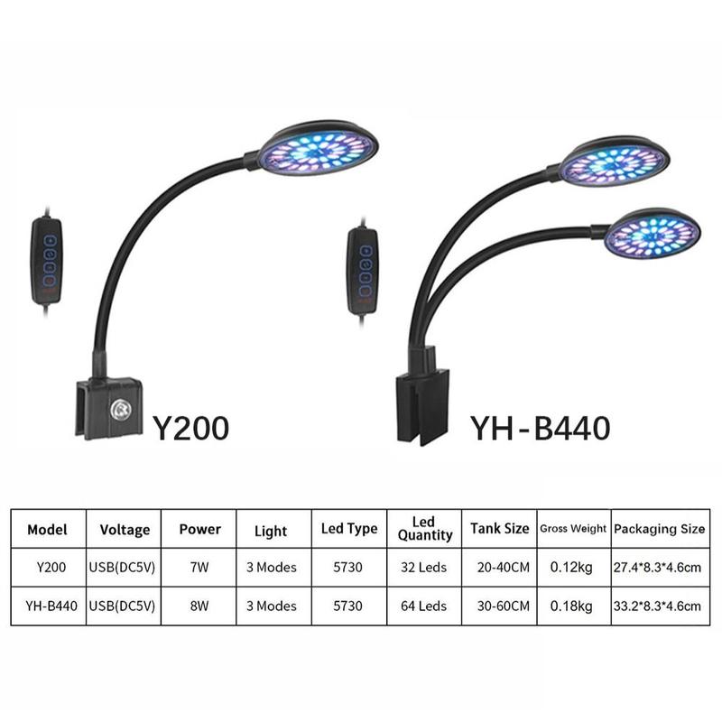 Easy To Install USB DC5V Fish Tank Clip Lamp Full Spectrum Adjustable Angle Fish Tank LED Light 3 Modes Of Light Color Adjustable Brightness Algae Lamp Algae 4