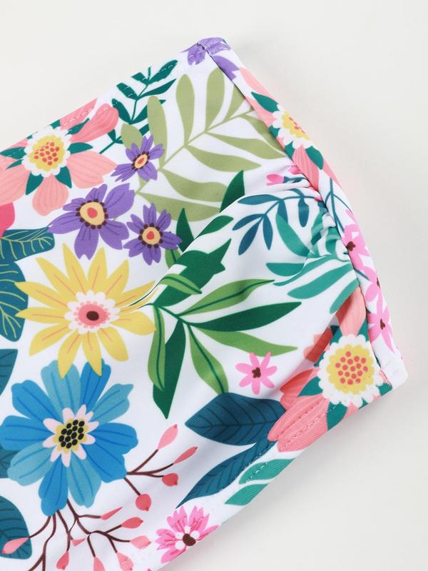 Women's Floral Print Bikini Set, Boho Fashion Sleeveless Swim Tube Top & Swim Bottom, Ladies Swimsuit Sets for Summer Beach Holiday, Bathing Suits 2024 for Women, Bikinis Sets 5