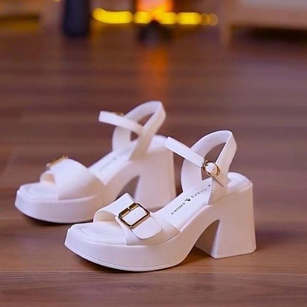 Giày Cao Gót GIÀY SANDAL Nữ Thời Trang Độn Đế 2 Màu Đen Trắng cao 8p T18