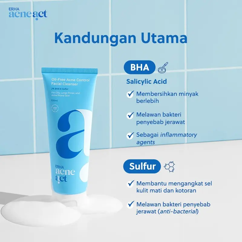 ERHA AcneAct Oil-Free & Acne Control Cleanser - Sabun Wajah Jerawat Berminyak 3