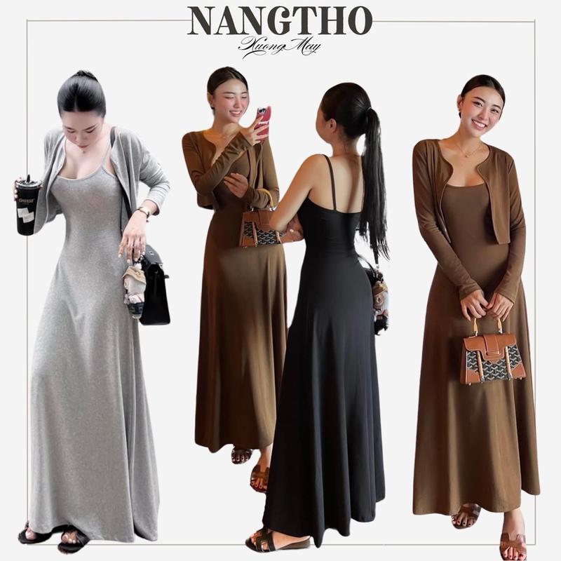 S208 Ko Tăng-đơ Set Đồ tết Girl Phố Thun Gân Trung Đen Nhung Women