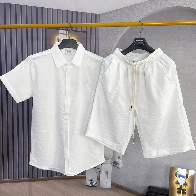 Set dồ bộ nam nữ tay ngắn áo sơ mi đủi, quần chất đủi co giản logo ngựa trước ngực sang trọng thanh lịch Menswear