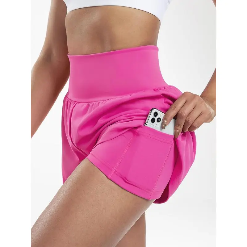 Women's 2 in 1 High Waist Pocket Sports Shorts, Gym Shorts, Casual Comfy Breathable Athletic Shorts for Tennis Pickleball, Ladies Sportswear for Indoor Outdoor Wear 3