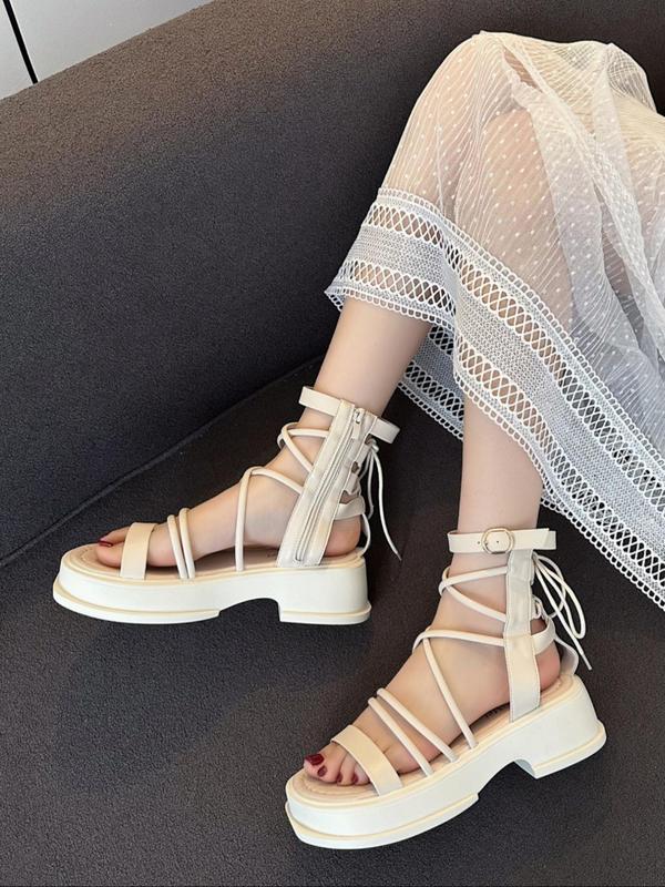 Women's Fashionable Solid Color Side Zipper Sandals, Casual Versatile Platform Sandals for Summer, Lightweight Breathable Comfortable Shoes for Daily Wear, Girl 7
