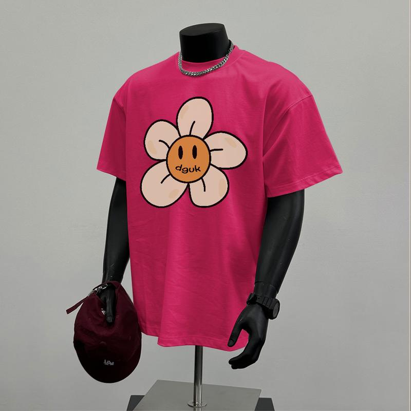 Áo Thun In Hình Hoạt Hình Hoa Hướng Dương, Phong Cách Hip Hop Cổ Điển Ngoại Cỡ, Graffiti, ngắn Tay, Dành Cho Nam Và Nữ, Dáng Rộng Vừa Vặn, Cỡ Lớn, Cùng Phong Cách