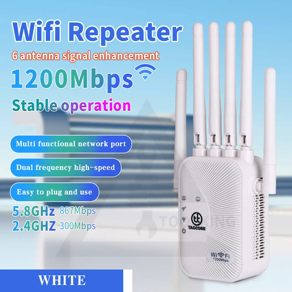 Penguat Sinyal 1200Mbps Wifi Extender Dual Band 2.4G Repeaters 6 Antena Wireless Wifi Router Booster