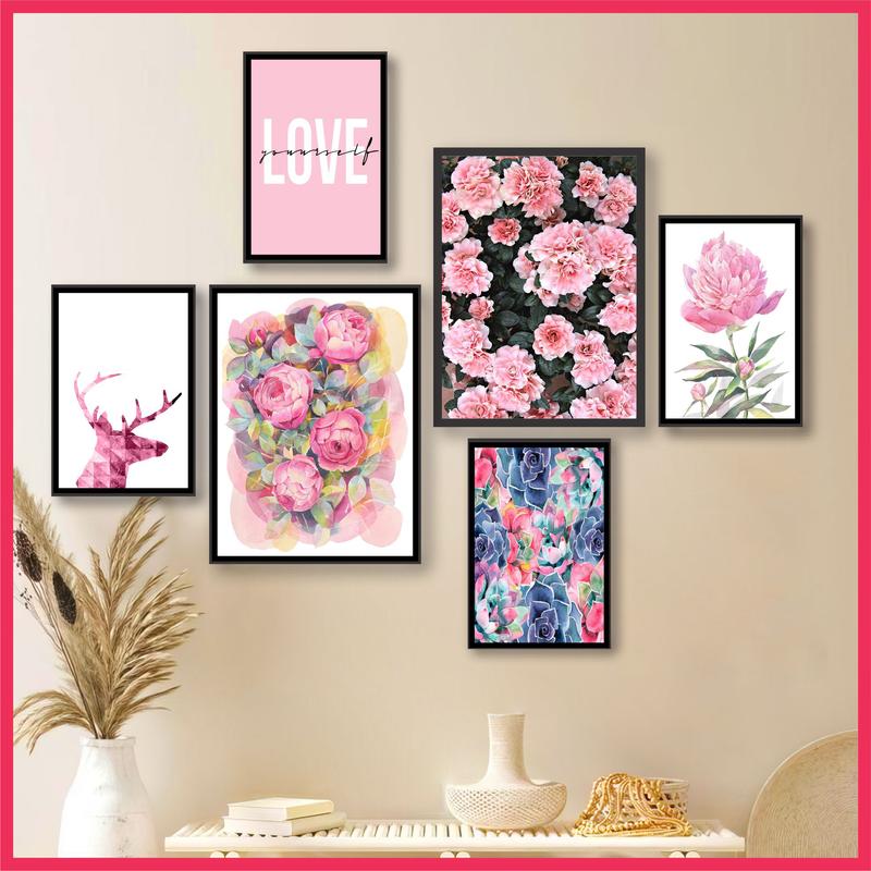 Tranh treo tường bộ 6 bức trang trí phòng khách, decor nhà cửa, tranh dán tường, canvas, có sẵn keo dán. Decor Tường