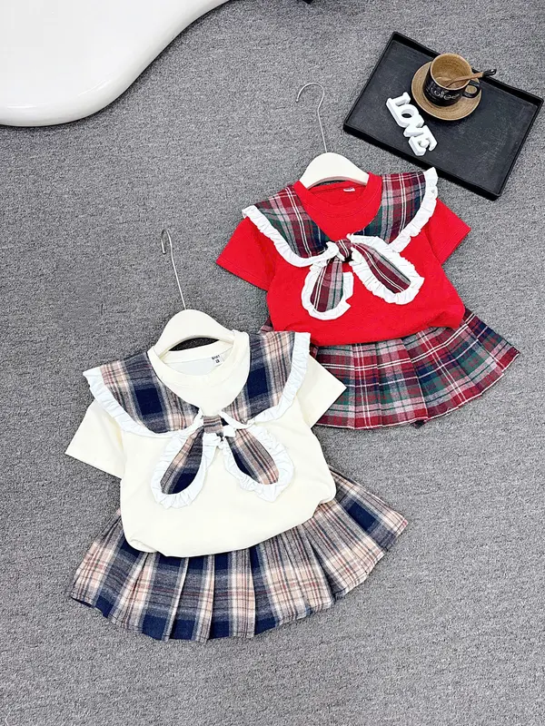 Bộ Áo + Chân Váy 13-26 kg  chân váy kẻ cổ bèo  cho bé gái 5