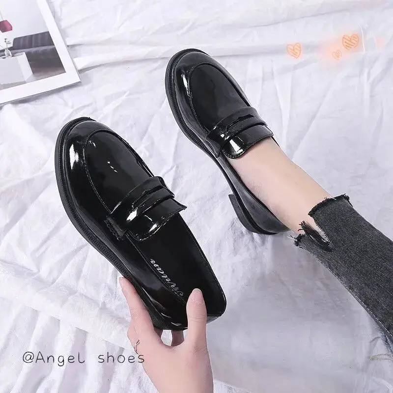 Giày Da, Phong Cách Anh Quốc Giày Lười Nữ, Dễ Phối Đồ, Giày Cao Gót, Giày Nữ Ngoại Cỡ 42 Và 44, Thích Hợp Cho Học Sinh Mùa Thu 0