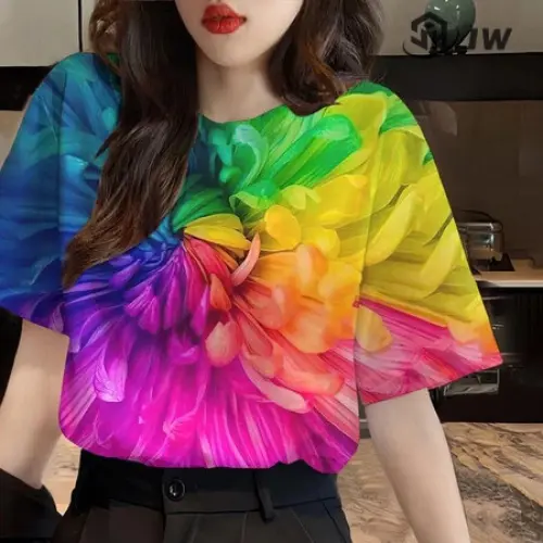 Áo Thun Hoa Hướng Dương In 3D, Dành Cho Nữ, Áo Nữ Hawaii Đầy Màu Sắc, Hàng Mới Về 2025, Dáng Rộng Vừa Vặn, Đẹp, Thường Ngày 5
