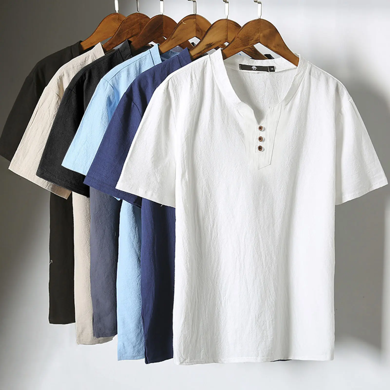 hwuaing-Summer Shirt V Neck Simple All Match Casual Men Top for School