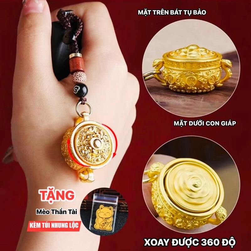 TẶNG MÈO THẦN TÀI Móc Khoá Xoay Tương Ứng 12 Con Giáp Kèm Túi Nhung Đựng - Chất Liệu Hợp Kim - Trang Trí Phong Thuỷ Cho Nam Nữ