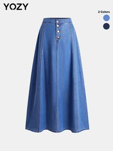 YOZY Women's Button Front A Line Denim Skirt, Casual Fashion High Waist Long Skirt for Daily Wear, Valentine's Day Gift for Girl, Ladies Bottoms for All Seasons