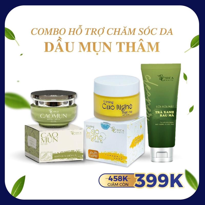 [H06] - COMBO CHĂM SÓC DA DẦU MỤN THÂM: Cao Mụn Khổ Qua Diếp Cá (10gr), Sữa Rửa Mặt Trà Xanh Rau Má (100ml), Mặt Nạ Ủ Trắng Cao Nghệ (50gr) - Skincare