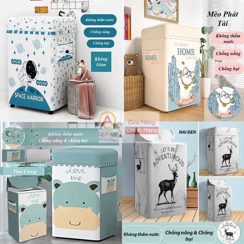Bọc Máy Giặt Cửa Trên, Lồng Đứng 8 - 11 Kg Áo Trùm Vải Bạt Chống Mưa Nắng, Không Thấm Nước