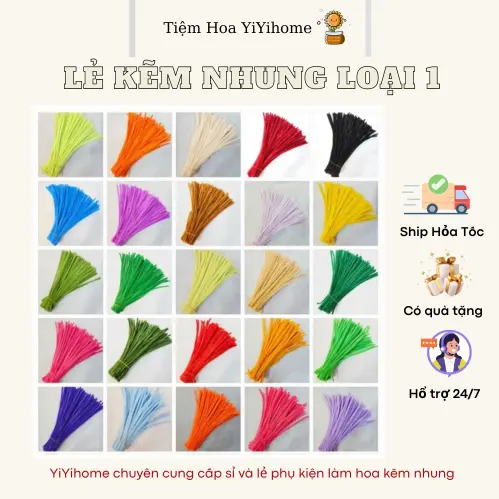 Lẻ 10 Sợi Kẽm Nhung Loại 1 Làm Hoa Handmade, Đồ Trang Trí Decor, Đồ Chơi Cho Bé DIY YiYihome 0